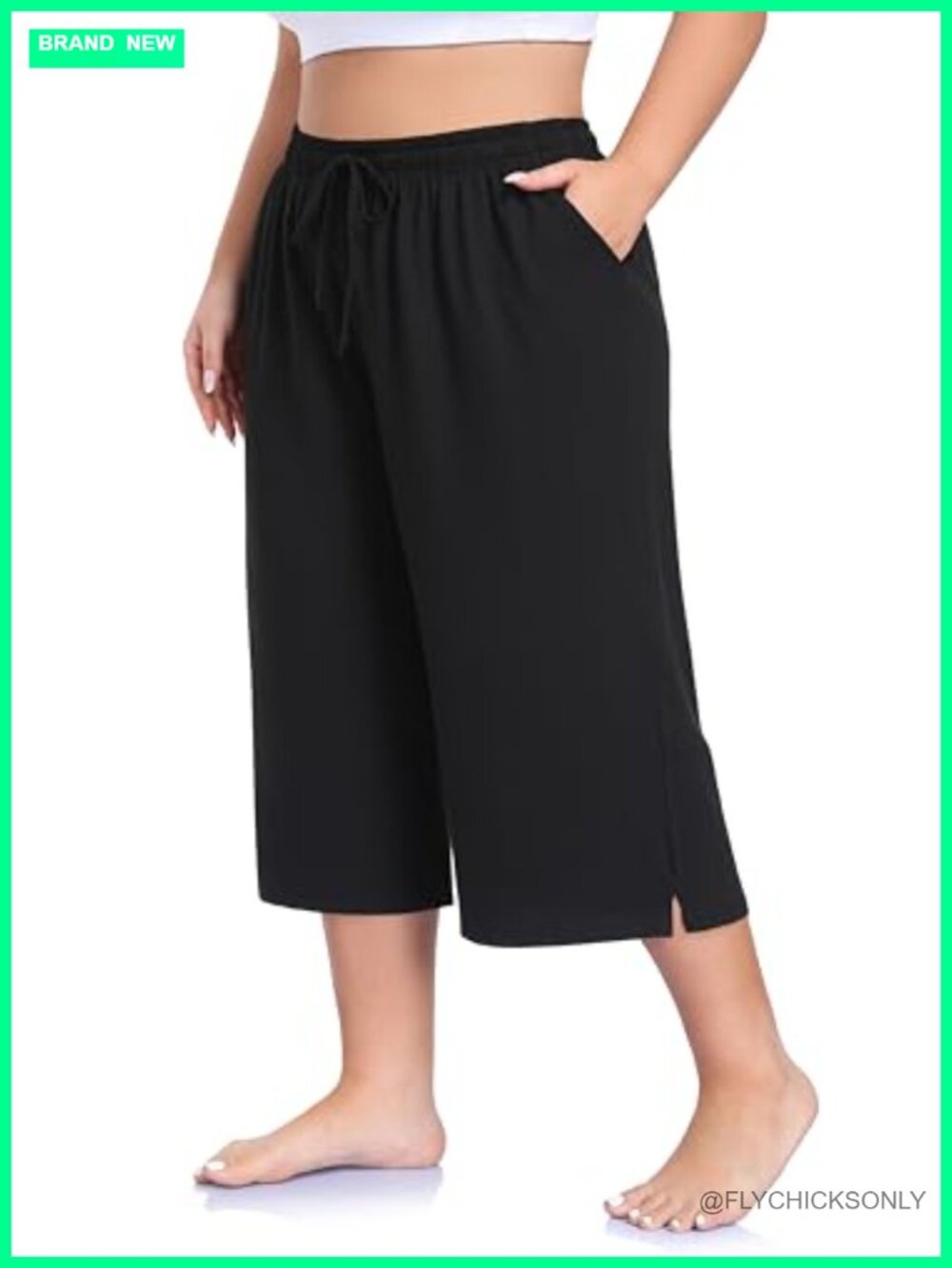 Plus Size Wide Leg Capri Pants Loose Yoga Lounge Pajama Pockets